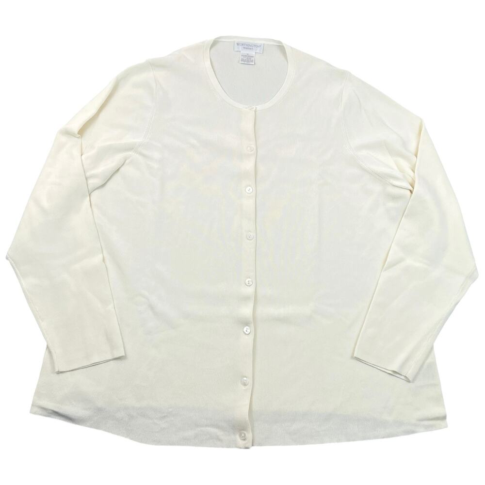Vintage 90s Worthington Woman Cardigan 1X Ivory Rayon Nylon Minimalist Preppy